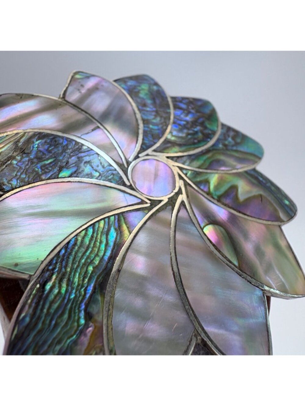 Abalone Flower Design Brooch Solid Sterling Silver 925 Size 2.25" Length - Picture 5 of 12